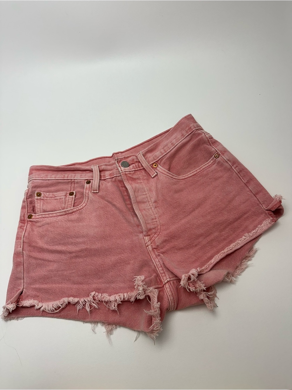 Levi's Pink Frayed Hem Denim Shorts